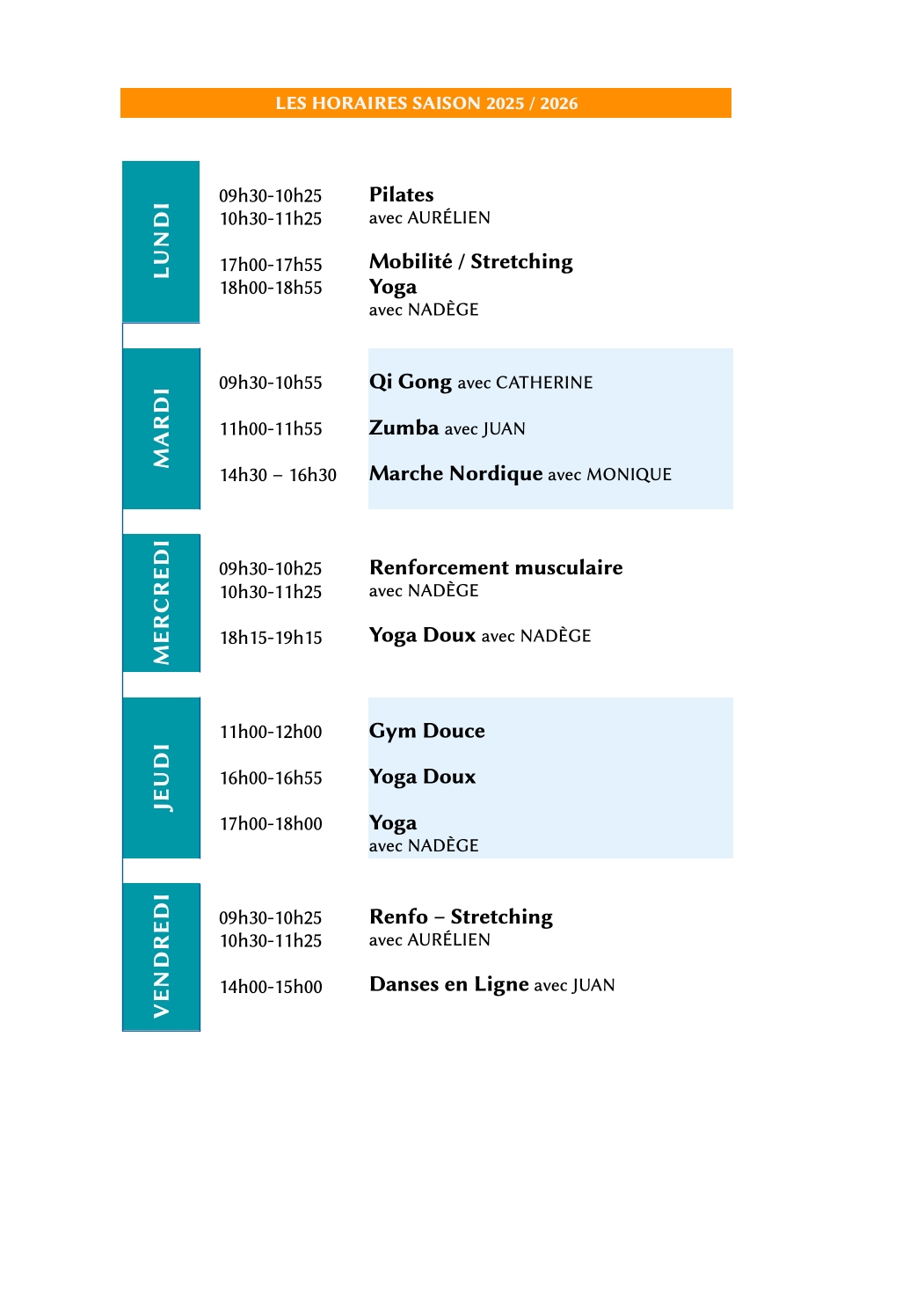 HORAIRES 2025-2026 Horaires 2025 -2026